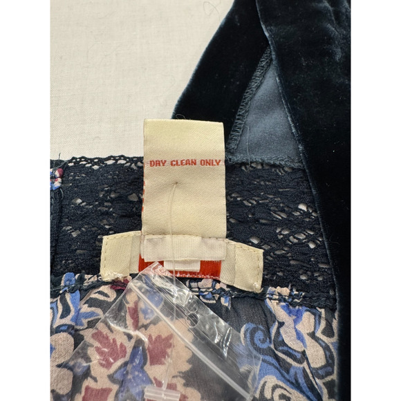 Sundance Blue Blouse Sz XS Fairy Top Sheer Floral Velvet Lace Trim Whimsigoth - Picture 8 of 8